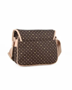 CORTINA POLO STYLE - Borsa marrone con dettagli beige loggata con tracolla e patta