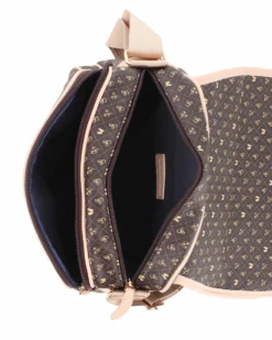CORTINA POLO STYLE - Borsa marrone con dettagli beige loggata con tracolla e patta
