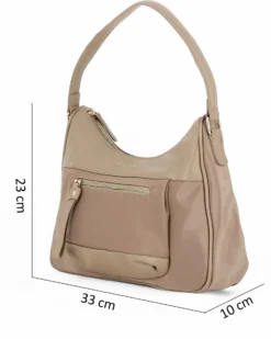 CORTINA POLO STYLE - Borsa mezzaluna un manico taupe con tasca frontale e tracolla removibile