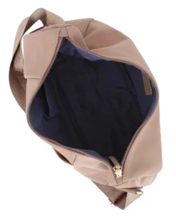 CORTINA POLO STYLE - Borsa mezzaluna nocciola con tasca frontale e dettaglio logo pendente