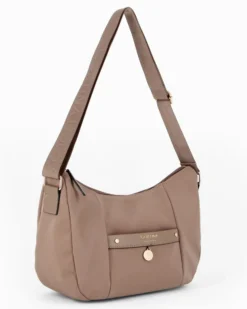 CORTINA POLO STYLE - Borsa mezzaluna nocciola con tasca frontale e dettaglio logo pendente