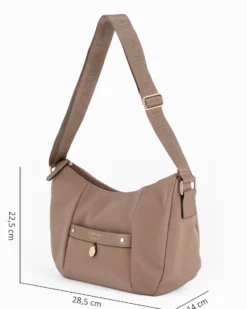 CORTINA POLO STYLE - Borsa mezzaluna nocciola con tasca frontale e dettaglio logo pendente