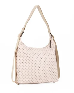 CORTINA POLO STYLE - Borsa sacca/zaino taupe loggato con tasca frontale