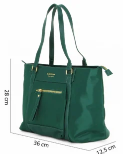 CORTINA POLO STYLE - Borsa shopping verde con tasca frontale e tracolla removibile