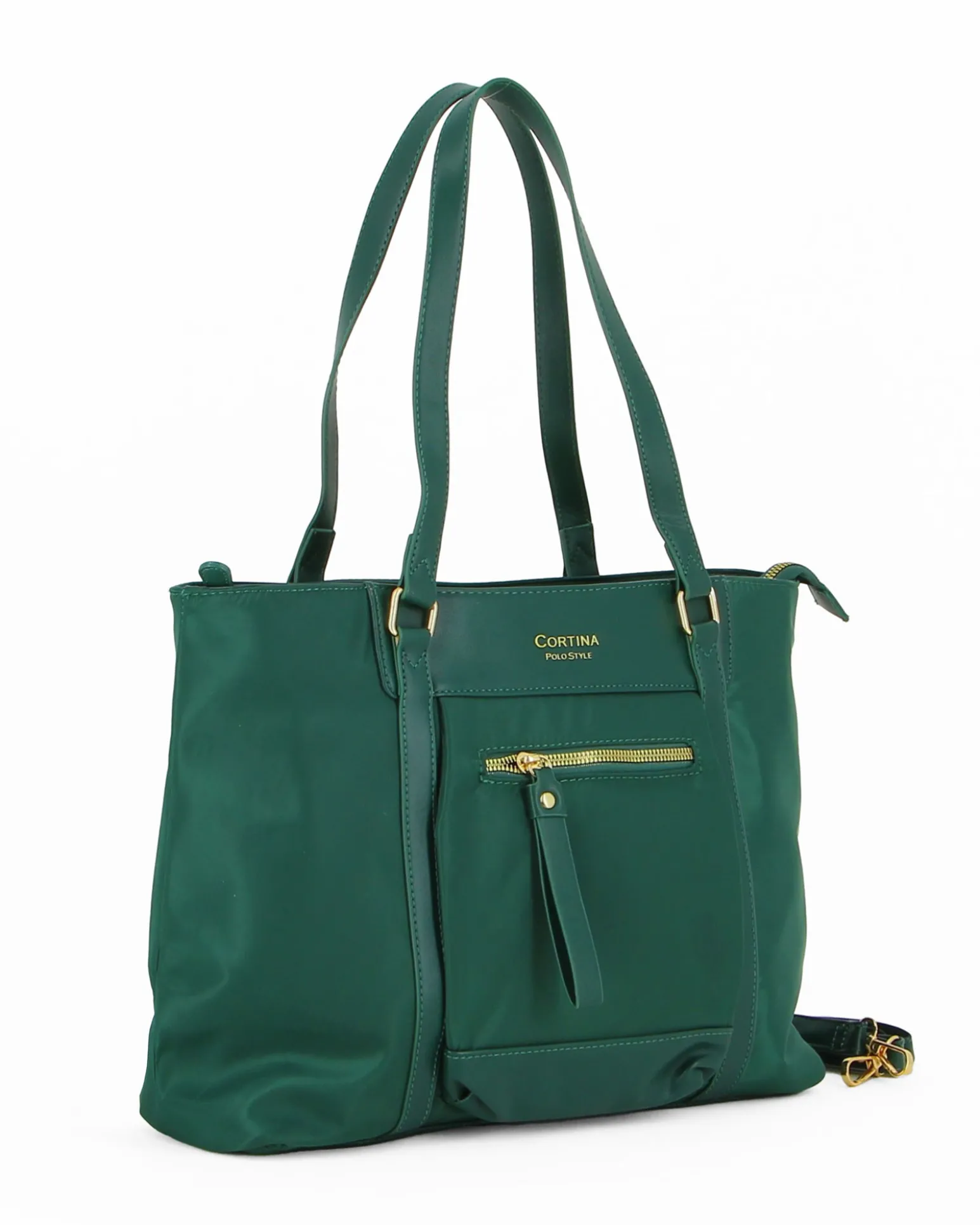 CORTINA POLO STYLE - Borsa shopping verde con tasca frontale e tracolla removibile