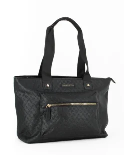 CORTINA POLO STYLE - Borsa shopping nera loggata con tasca frontale