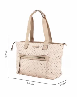 CORTINA POLO STYLE - Borsa shopping beige loggata con zip frontale