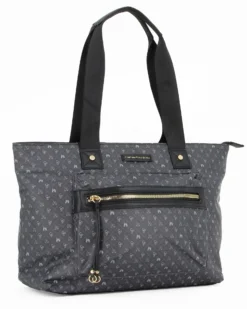 CORTINA POLO STYLE - Borsa shopping nera loggata con zip frontale