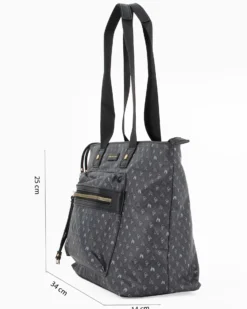 CORTINA POLO STYLE - Borsa shopping nera loggata con zip frontale