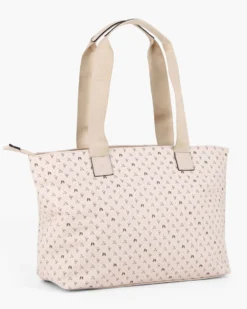 CORTINA POLO STYLE - Borsa shopping taupe loggata con doppia tasca frontale