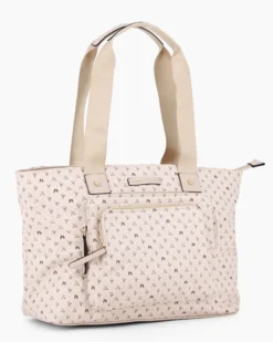 CORTINA POLO STYLE - Borsa shopping taupe loggata con doppia tasca frontale