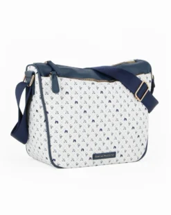 CORTINA POLO STYLE - Borsa taupe loggata con tasca frontale e tracolla regolabile
