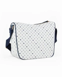 CORTINA POLO STYLE - Borsa taupe loggata con tasca frontale e tracolla regolabile