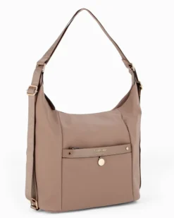 CORTINA POLO STYLE - Borsa/Zaino nocciola con tasca frontale e dettaglio logo pendente
