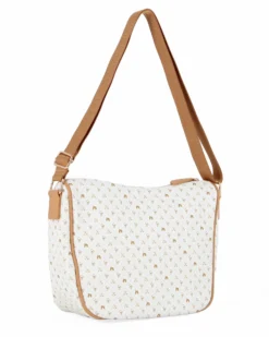 CORTINA POLO STYLE - Tracolla bianca/cuoio loggata con tasca frontale con zip diagonale