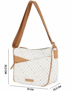 CORTINA POLO STYLE - Tracolla bianca/cuoio loggata con tasca frontale con zip diagonale