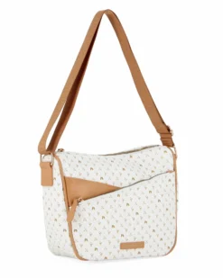 CORTINA POLO STYLE - Tracolla bianca/cuoio loggata con tasca frontale con zip diagonale