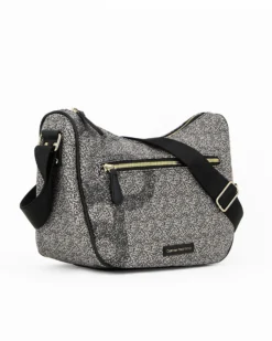 CORTINA POLO STYLE - Tracolla mezzaluna nera con zip frontale orizzontale e stampa logo