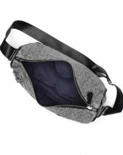 CORTINA POLO STYLE - Tracolla mezzaluna nera con zip frontale orizzontale e stampa logo