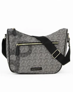 CORTINA POLO STYLE - Tracolla mezzaluna nera con zip frontale orizzontale e stampa logo