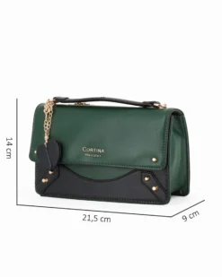 CORTINA POLO STYLE -Tracolla verde/nera con patta e ciondolo a cuore, tracolla removibile