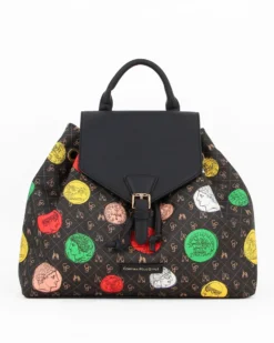 CORTINA POLO STYLE - Zaino nero con finta fibbia sulla patta e stampe multicolor