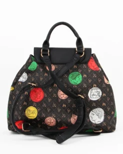 CORTINA POLO STYLE - Zaino nero con finta fibbia sulla patta e stampe multicolor