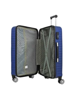 COVERI COLLECTION - TROLLEY ABS BLU CON QUATTRO RUOTE DOPPIE E RIGHE ORIZZONTALI