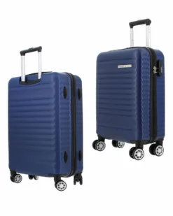 COVERI COLLECTION - TROLLEY ABS BLU CON QUATTRO RUOTE DOPPIE E RIGHE ORIZZONTALI