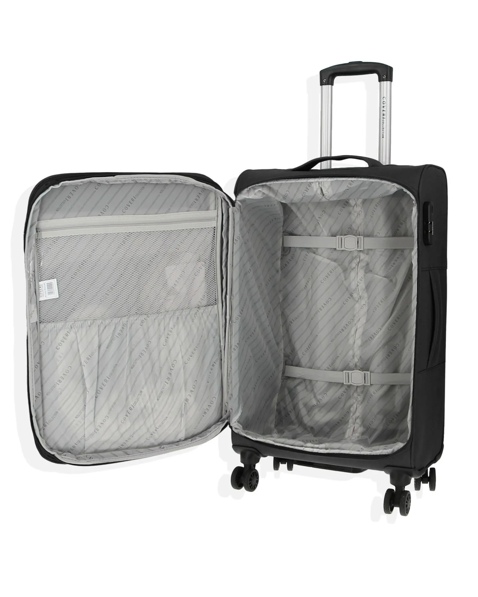 COVERI COLLECTION - TROLLEY NERO IN TESSUTO ESPANDIBILE CON DOPPIA TASCA FRONTALE