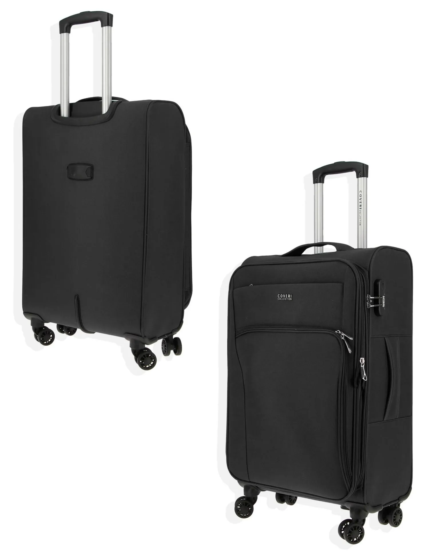 COVERI COLLECTION - TROLLEY NERO IN TESSUTO ESPANDIBILE CON DOPPIA TASCA FRONTALE