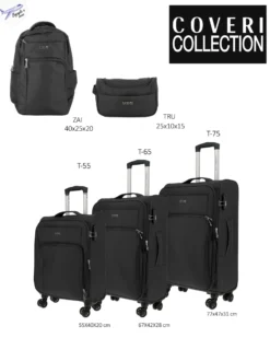 COVERI COLLECTION - TROLLEY NERO IN TESSUTO ESPANDIBILE CON DOPPIA TASCA FRONTALE