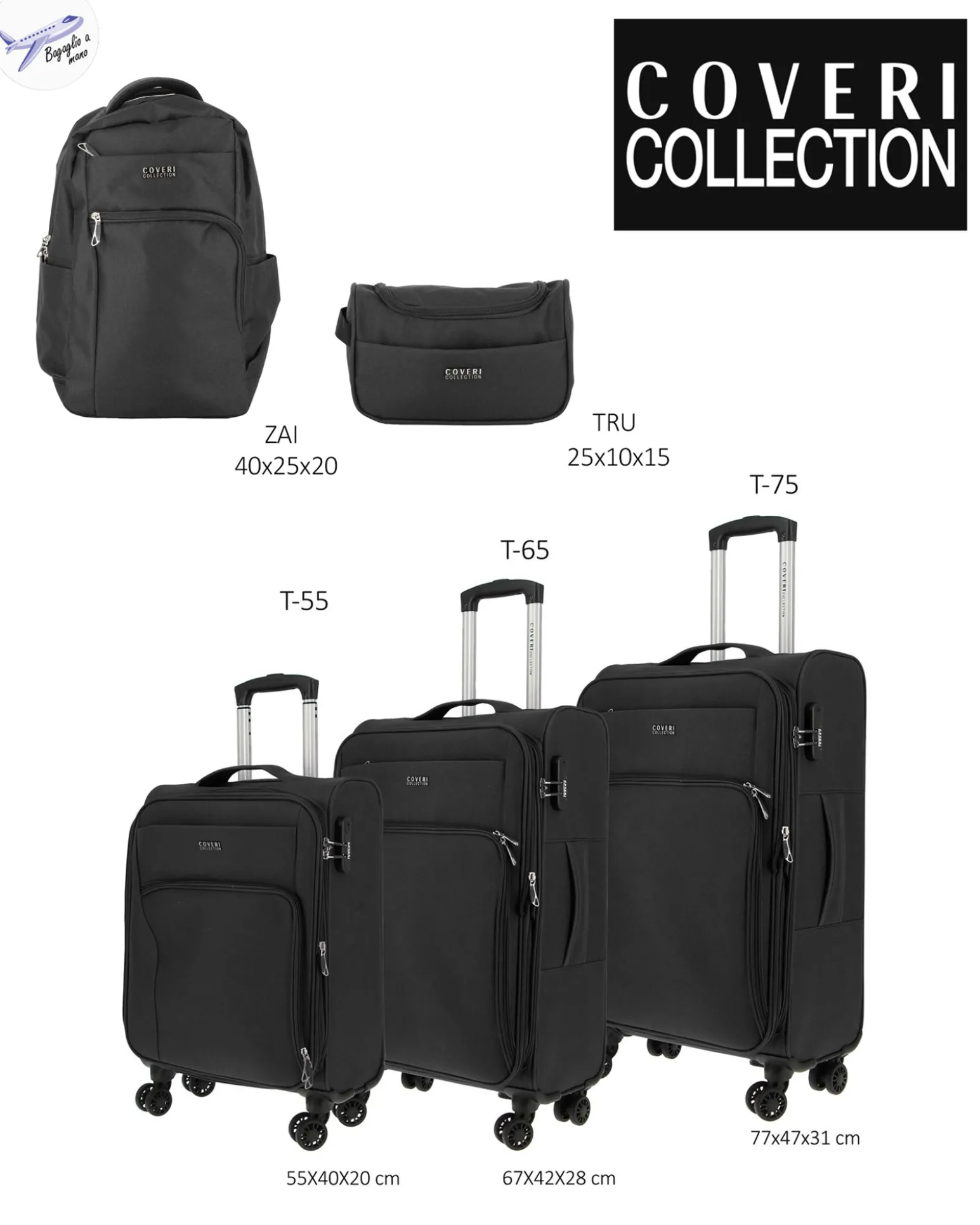 COVERI COLLECTION - TROLLEY NERO IN TESSUTO ESPANDIBILE CON DOPPIA TASCA FRONTALE