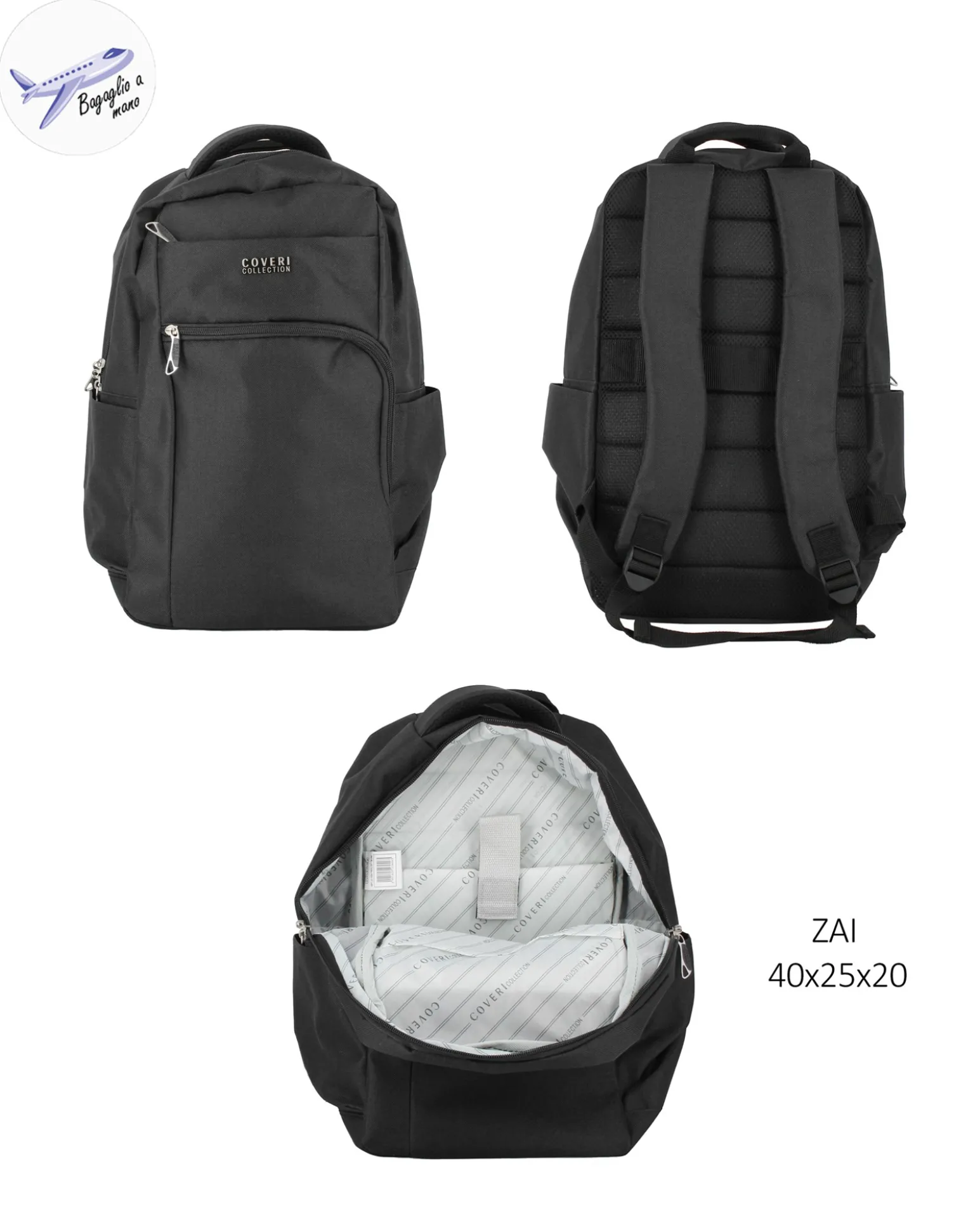 COVERI COLLECTION - TROLLEY NERO IN TESSUTO ESPANDIBILE CON DOPPIA TASCA FRONTALE