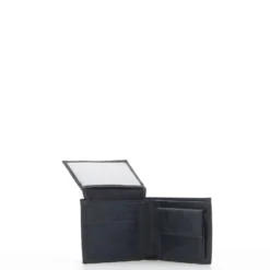 COVERI – Portafoglio blu in vera pelle con logo centrale, ribaltina interna e scomparto porta spicci