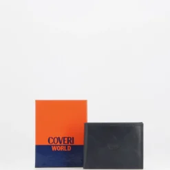 COVERI – Portafoglio blu in vera pelle con logo centrale, ribaltina interna e scomparto porta spicci
