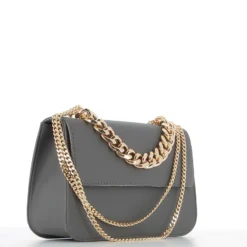 CURVE - Borsa a tracolla grigia con patta e catena spessa