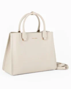 DAVID JONES - Borsa a due manici crema con tre scomparti principali e tracolla removibile