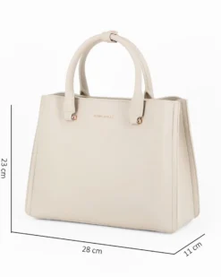 DAVID JONES - Borsa a due manici crema con tre scomparti principali e tracolla removibile