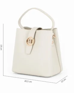 DAVID JONES - Borsa a mano beige con pattina e tre scomparti principali, tracolla removibile