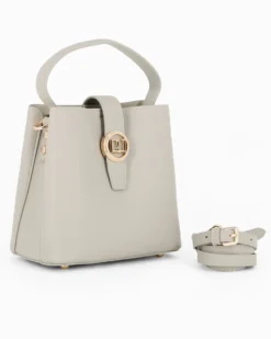 DAVID JONES - Borsa a mano grigia con pattina e tre scomparti principali, tracolla removibile
