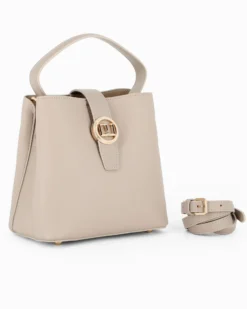 DAVID JONES - Borsa a mano taupe con pattina e tre scomparti principali, tracolla removibile