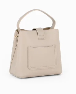 DAVID JONES - Borsa a mano taupe con pattina e tre scomparti principali, tracolla removibile