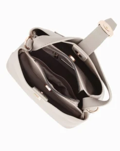 DAVID JONES - Borsa a mano taupe con pattina e tre scomparti principali, tracolla removibile
