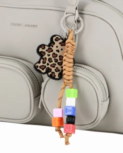 DAVID JONES - BORSA BOWLING BEIGE IN TESSUTO CON TASCHINI E CHARM REMOVIBILI