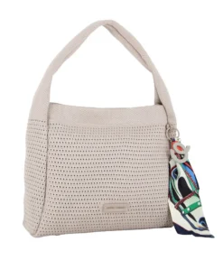 DAVID JONES - Borsa hobo traforata marrone chiaro con foulard decorativo
