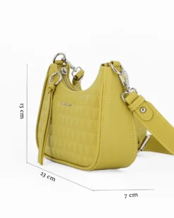 DAVID JONES - Borsetta mezzaluna verde chiaro con fantasia triangoli e tasca posteriore