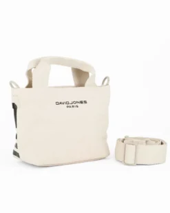 DAVID JONES - Minibag a due manici latte con dettaglio scritte, tracolla regolabile