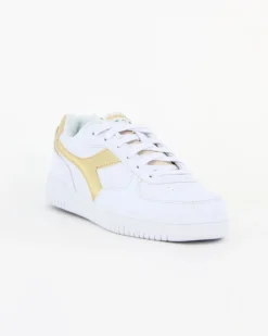DIADORA RAPTOR LOW METALIC SATIN WN - Sneakers bianca con dettagli oro e lacci