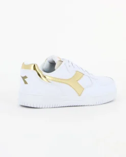 DIADORA RAPTOR LOW METALIC SATIN WN - Sneakers bianca con dettagli oro e lacci
